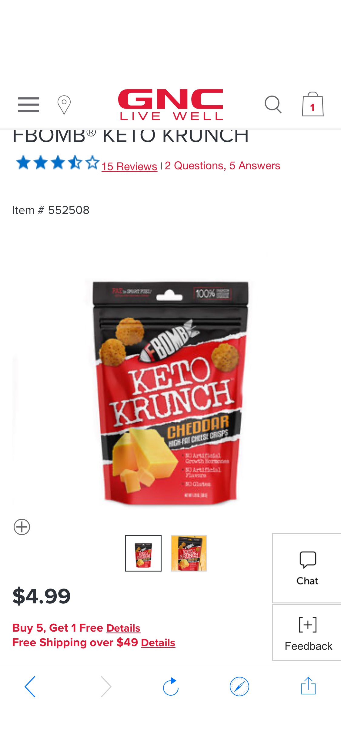 GNC /FBOMB® Keto Krunch -切达奶酪脆片