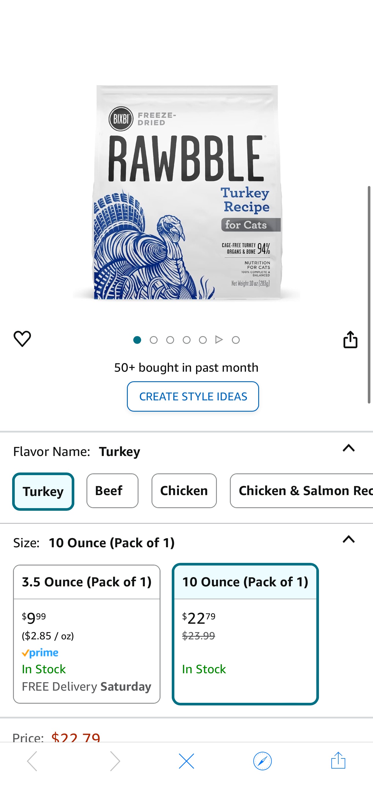 Amazon.com : BIXBI Rawbble Freeze Dried Cat Food, Turkey Recipe, 10 oz - 94% Meat and Organs, No Fillers - Pantry-Friendly Raw Cat Food 买一送一