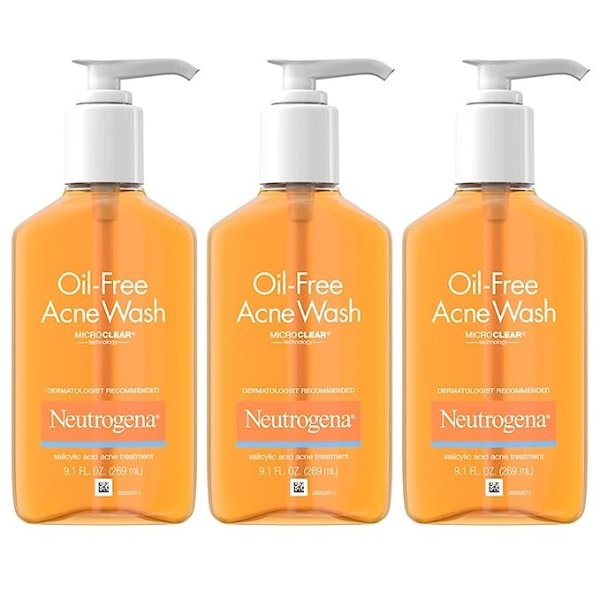 Neutrogena Daily Oil-Free Acne Fighting Facial Cleanser with Salicylic Acid Treatment Medicine, 9.1 Fl Oz, Pack of 3