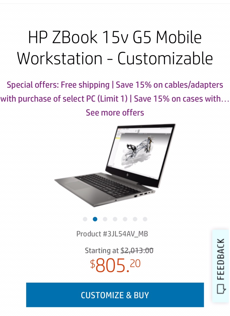 HP ZBook 15v G5 Mobile Workstation - Customizable (3JL54AV_MB) HP ZBook 15v  G5 笔记本电脑- 北美省钱快报折扣爆料