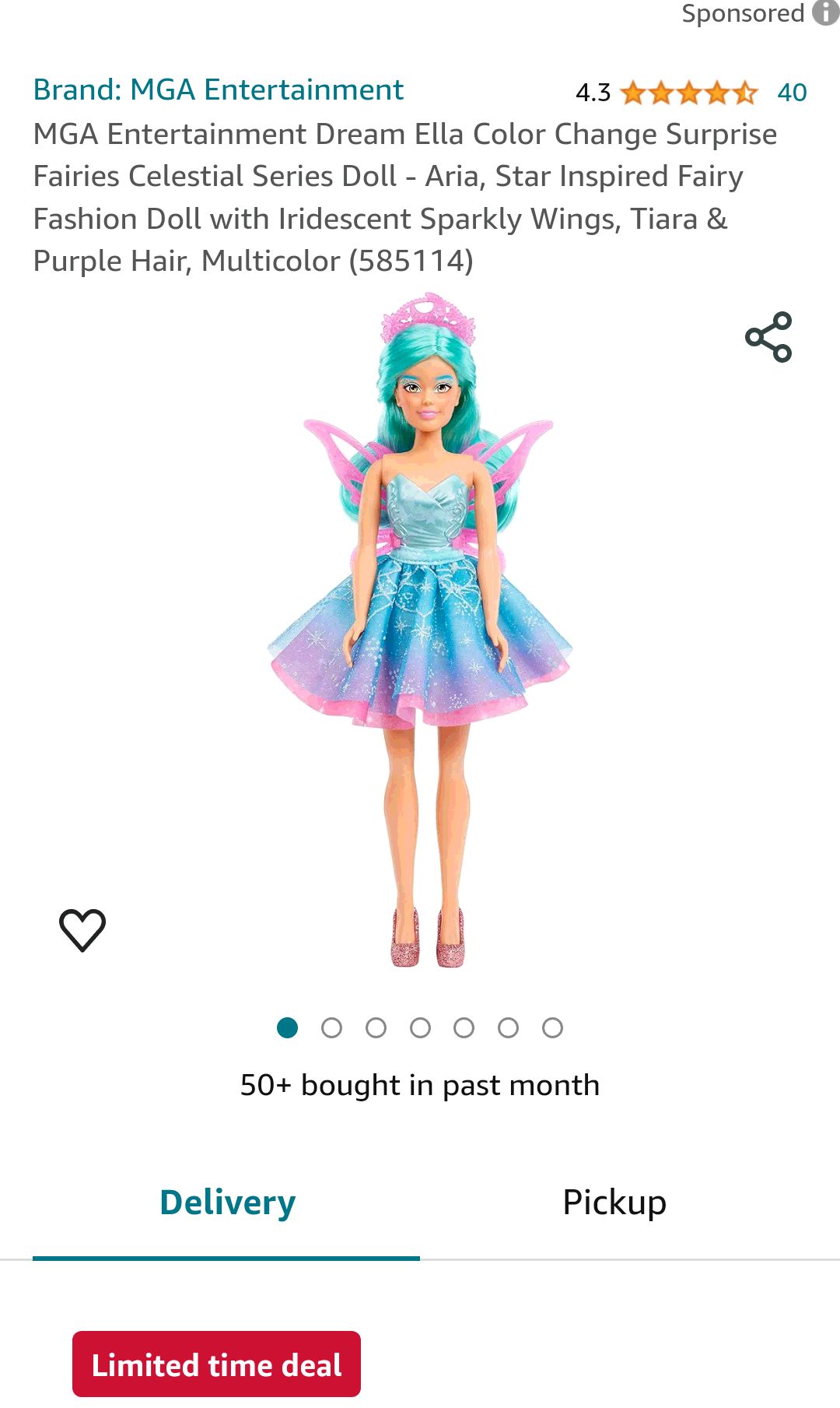 MGA Entertainment Dream Ella Color Change Surprise Fairies Celestial Series Doll - Aria, Star Inspired Fairy Fashion Doll with Iridescent Sparkly Wings, Tiara & Purple Hair, Multicolor (585114) : Toys