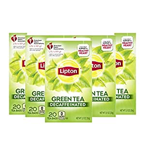 立顿 Decaffeinated 茶包绿茶 For a Hot Tea or Iced Tea Beverage Green Tea Can Help Support a Healthy Heart 20 ct Pack of 6