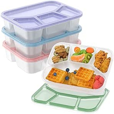 Bento Lunch Box for Kids (4 Pack), 4-Compartment Meal Prep Container with Transparent Cover, Freezer and Dishwasher Safe Food Storage Containers