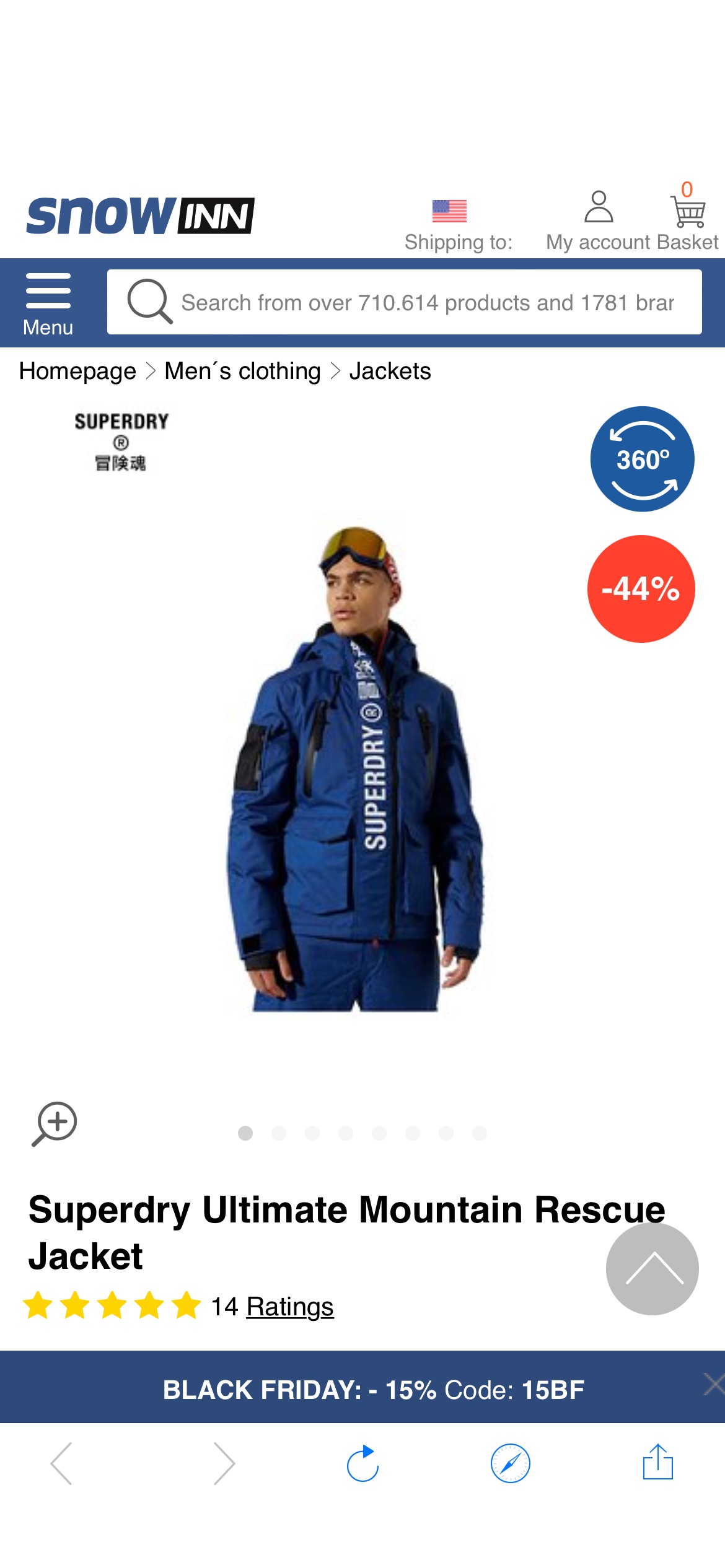 Superdry Ultimate Mountain Rescue Jacket Blue, Snowinn 极度干燥男士外衣热卖，44%Off，黑五额外折扣15BF， 加运费