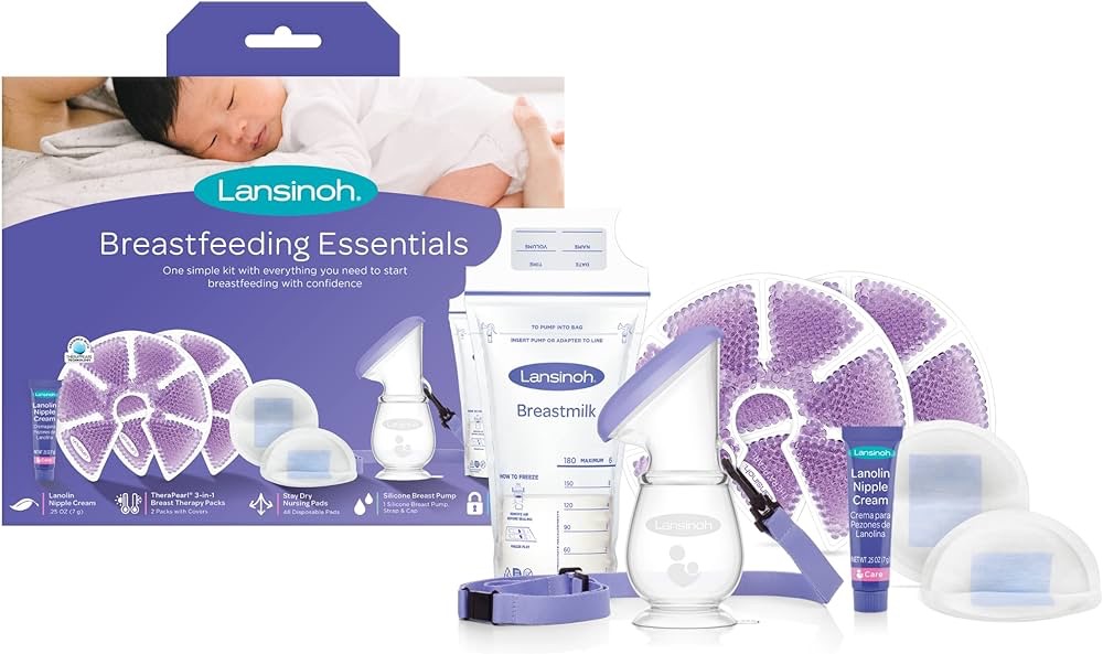 Amazon.com : Lansinoh Breastfeeding Essentials for Nursing Moms: Nipple Cream, 48 Nursing Pads, 25 Breastmilk Storage Bags, 2 Hot & Cold Breast Therapy Packs, Silicone Breast Pump, 77 Pieces : Baby