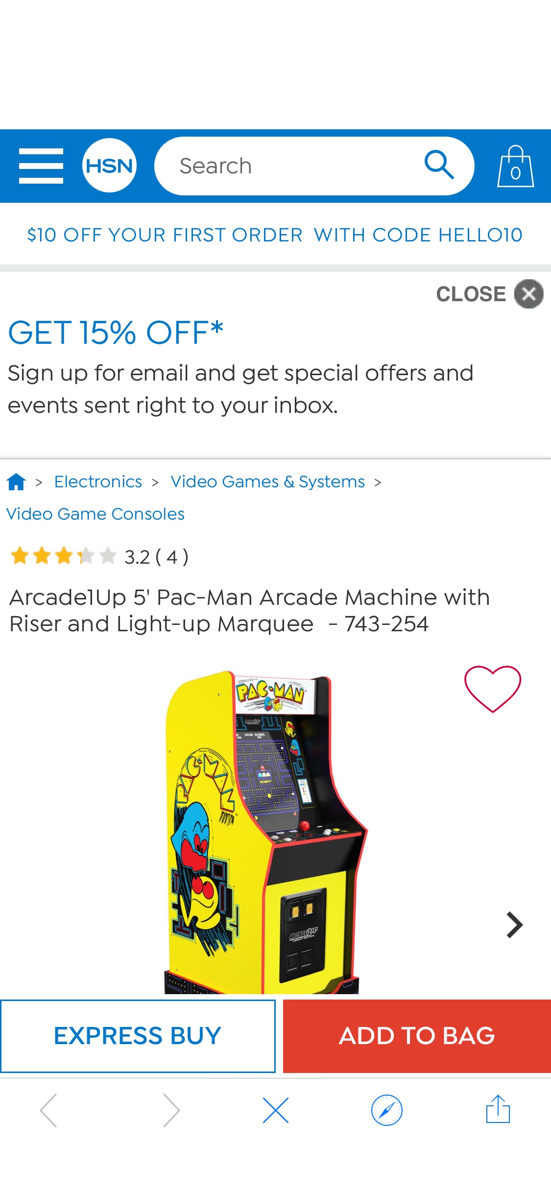 Arcade1Up 5' Pac-Man Arcade Machine with Riser and Light-up Marquee - 9863506 | HSN为