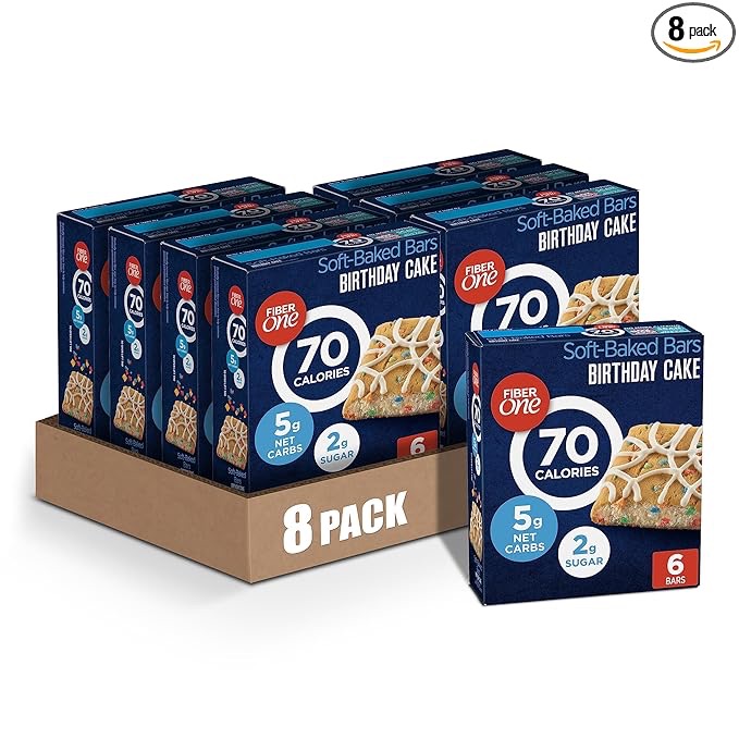 Amazon.com: Fiber One 70 Calorie Soft-Baked Bars, Birthday Cake, Snack Bars, 18 ct (Pack of 8)