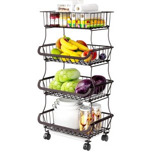 Simple Trending 4-Tier Fruit Basket Cart with Wheels