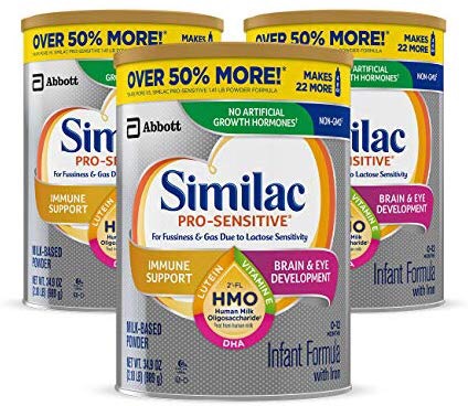 Amazon.com: 现有Similac Pro-Sensitive Non-GMO Infant Formula with Iron, with 2’-FL HMO, for Immune Support, Baby Formula, Powder, 34.9 oz, 3 Count (One-Month Supply): Gateway 婴幼儿配方奶粉热卖 低至六折+额外9.5折