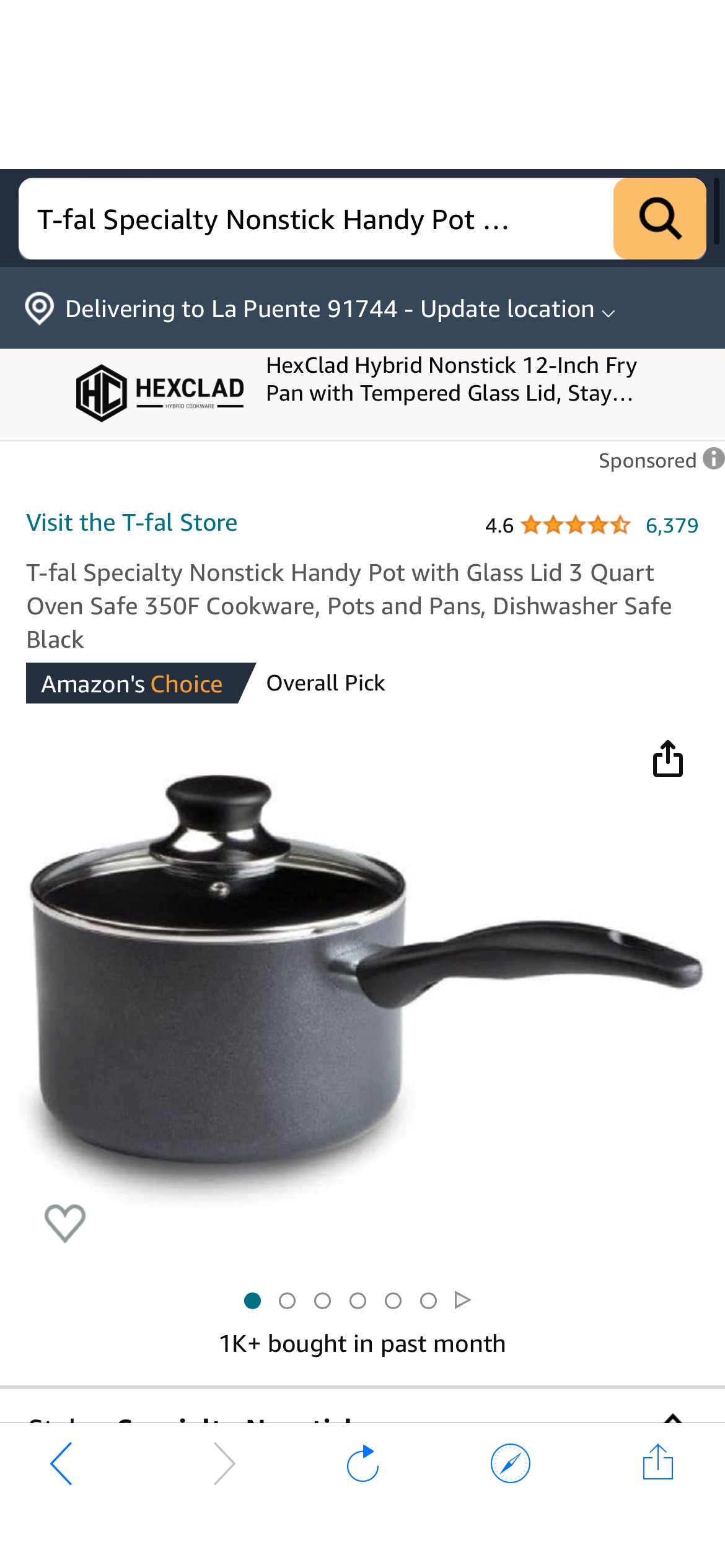 Amazon.com: T-fal Specialty Nonstick Handy Pot with Glass Lid 3 Quart Oven Safe 350F Cookware, Pots and Pans, Dishwasher Safe Black: Saucepans: Home & Kitchen