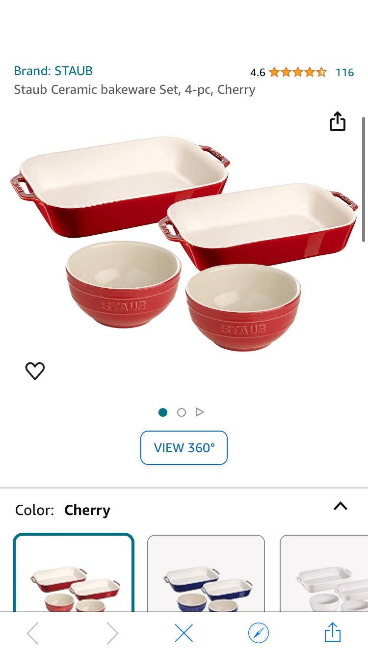 Staub陶瓷烤盤及碗四件套Amazon.com: Staub Ceramic bakeware Set, 4-pc, Cherry: Home & Kitchen