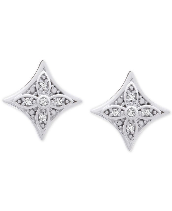 Macy's Diamond Star Stud Earrings (1/10 ct. t.w.) in Sterling Silver & Reviews - Earrings - Jewelry & Watches - Macy's首饰