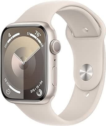 Amazon.com: Apple Watch Series 9 [GPS 45mm] Smartwatch with Starlight Aluminum Case with Starlight Sport Band M/L. Fitness Tracker, Blood Oxygen &amp; ECG Apps 