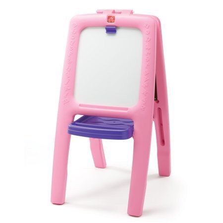 Easel for Two, Pink chalk and white board with 77 Piece Art Kit