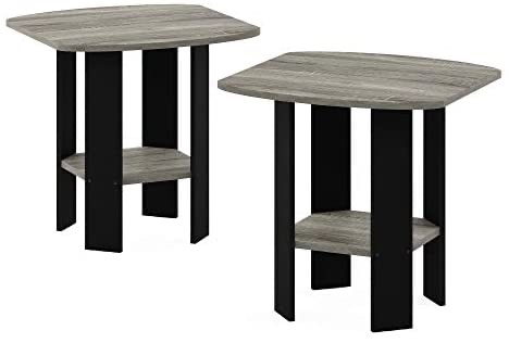 Amazon. FURINNO 简单设计端桌，2 件装，法国橡木灰色/黑色，复合木材，简约时尚设计，功能性强，适合任何房间，原价$56.07,现价$34.74，亚马逊自营产品。