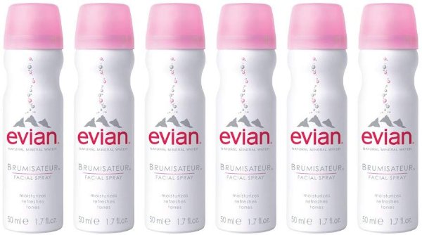 Evian Natural Mineral Water Facial Spray, 1.7 oz. Travel Size (6 pack) @ Amazon