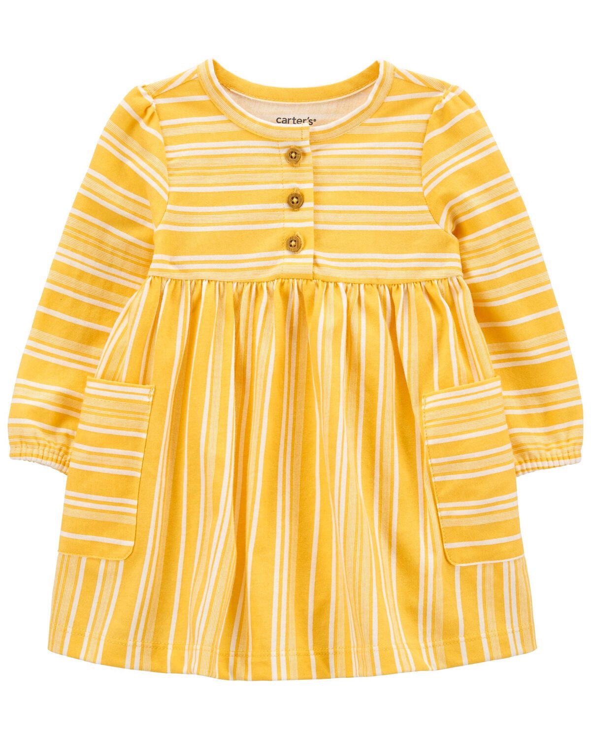 Yellow Baby Striped Long-Sleeve Jersey Dress | carters.com