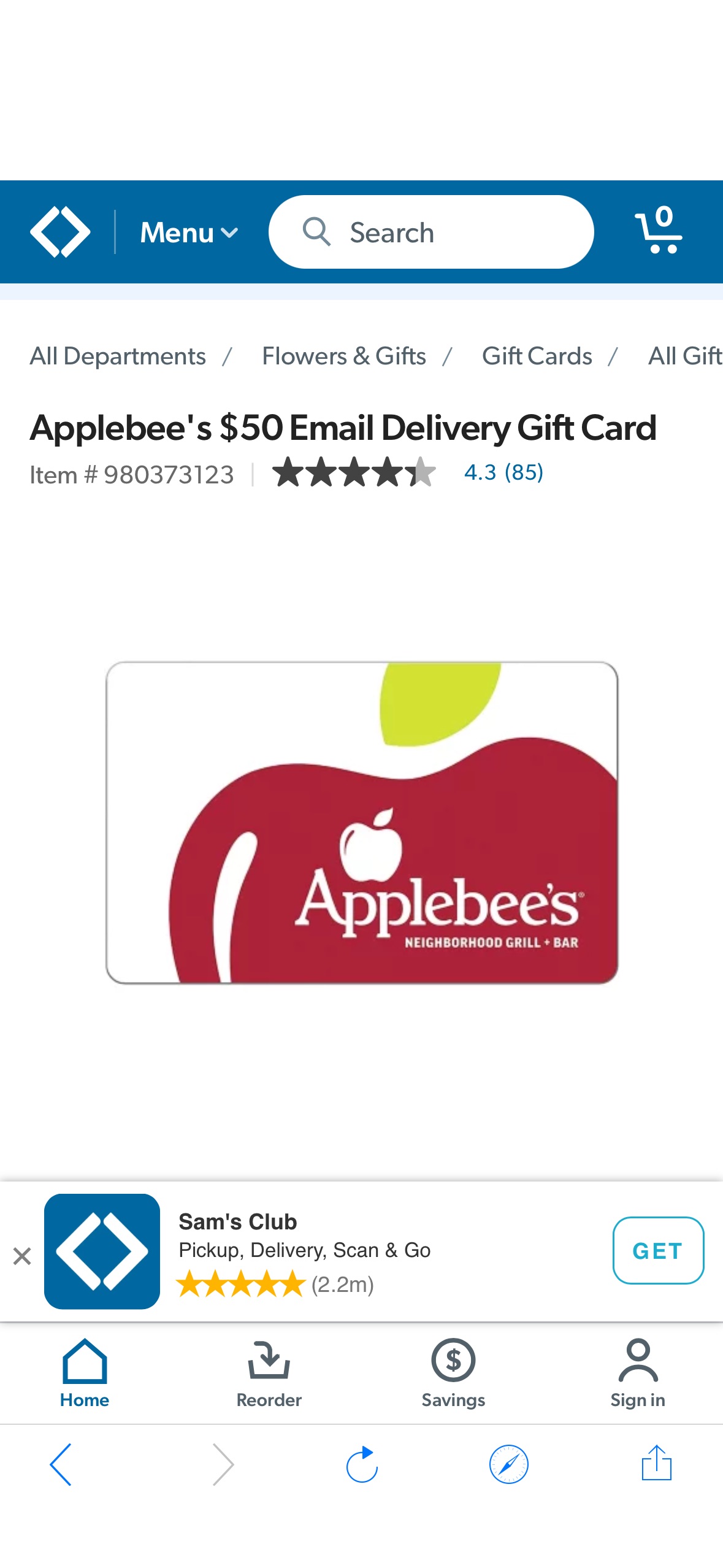 Applebee's $50 Email Delivery Gift Card - Sam's Club