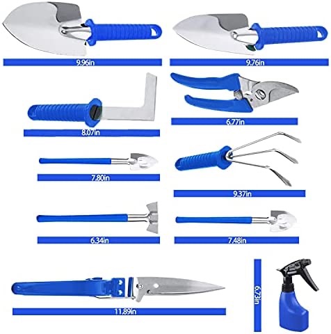 园艺工具11件装 有额外折扣码 Gardening Tool Set 11 Pieces Stainless Steel Garden Tools Kit Gifts for Men and Women(Blue) : Patio, Lawn & Garden
