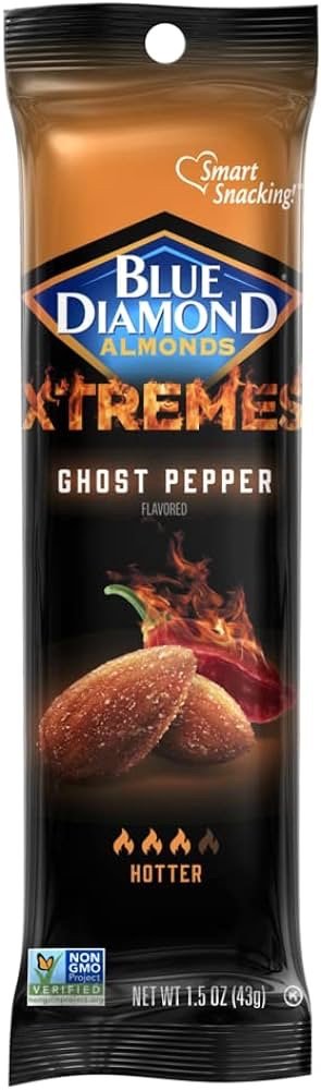Blue Diamond Almonds XTREMES Ghost Pepper Flavored Spicy Snack Nuts, 1.5 oz Tube (Pack of 12)