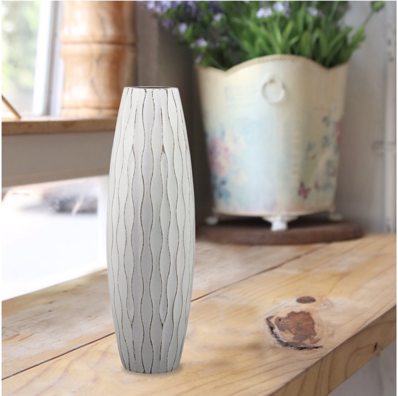 Amazon.com: Stonebriar Beach Nostalgia Small Weathered Pale Ocean Wood Vase: Home & Kitchen白色花纹花瓶（小）