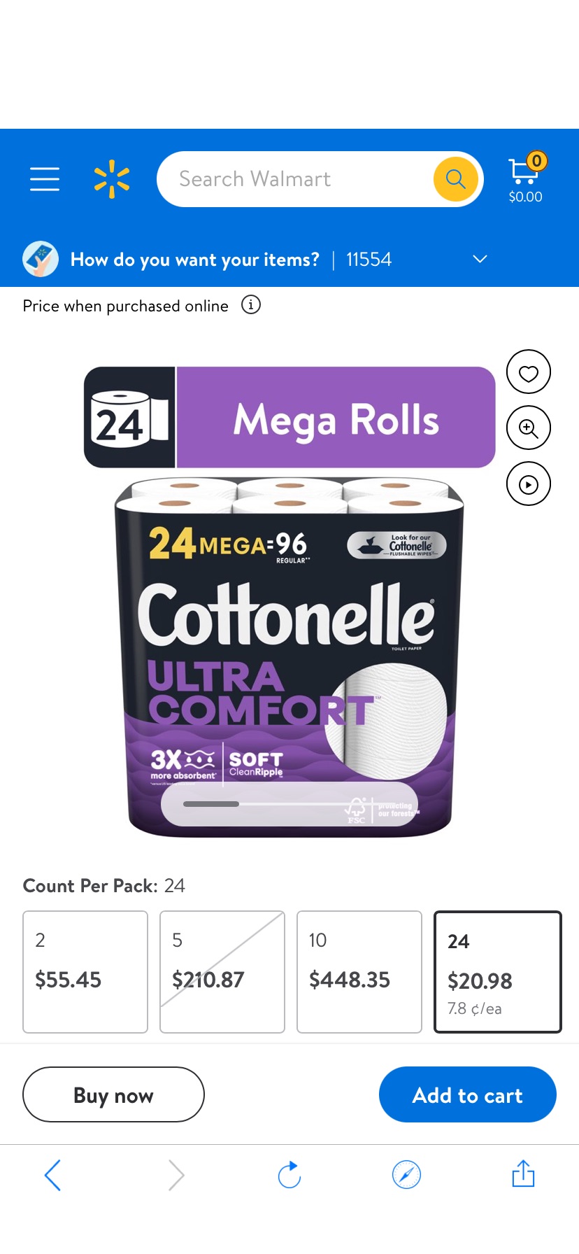 Cottonelle Ultra Comfort Toilet Paper, Strong Toilet Tissue, 24 Mega Rolls (24 Mega Rolls = 96 Regular Rolls), 268 Sheets per Roll - Walmart.com