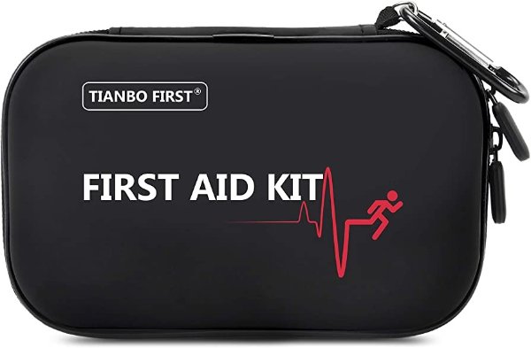 TIANBO FIRST Mini First Aid Kit, 107 Pieces Hard Shell Small Medical Pouch