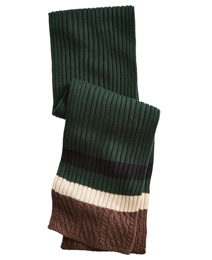 Club Room Men's Cable-Knit Colorblocked Stripe Scarf, Created for Macy's & Reviews - Hats, Gloves & Scarves - Men - Macy's男士围巾