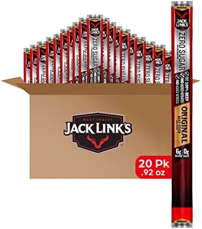 Amazon.com: Jack Link's 牛肉条，零糖，原味 – 蛋白质零食，肉条含 6 克蛋白质，100% 牛肉制成，不添加味精 – 0.92 盎司（20 包）
