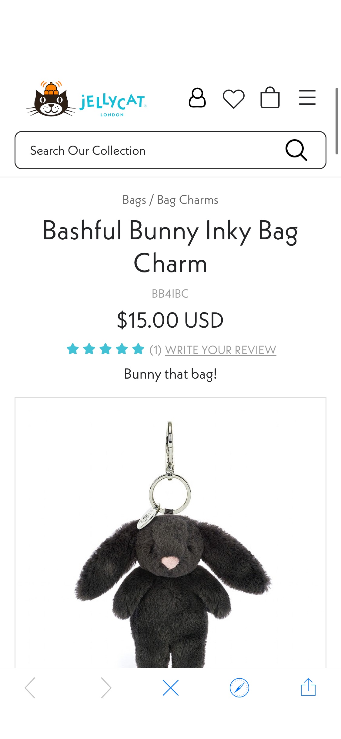Bashful Bunny Inky Bag Charm | Bag Charms | Jellycat