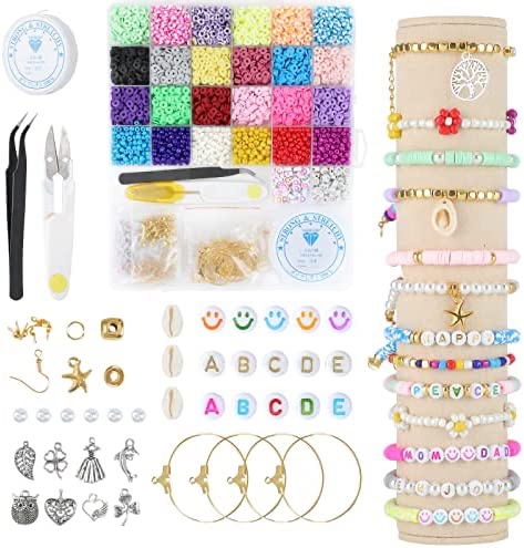 Amazon.com: 7600Pcs Clay Beads for Bracelets Making,Aunus18Colors 6mmFlat Polymer Heishi Beads & 6Colors 4mm Glass S手工