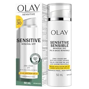 Amazon.com: Olay Sensitive Mineral Sunscreen Zinc Oxide Sunscreen Broad Spectrum SPF 30 50 ml (1.7oz) : Beauty &amp; Personal Care