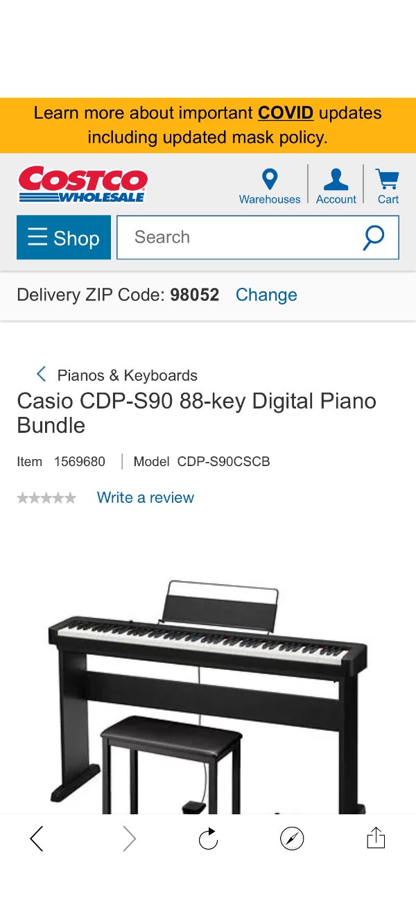 Casio CDP-S90 88-key Digital Piano Bundle | Costco