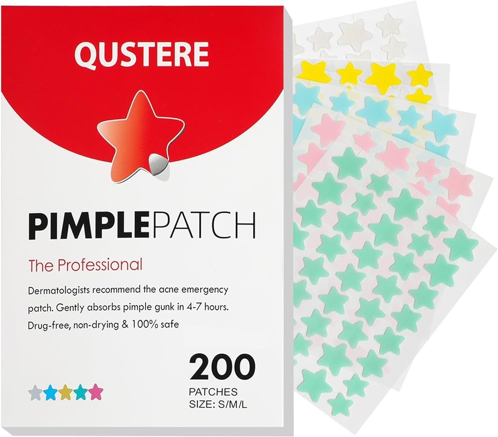 Amazon.com: QUSTERE Pimple Patches for Face, Hydrocolloid Acne Patches, Cute Star Zit Covers, Colorful Spot Stickers with Tea Tree, Salicylic Acid & Cica Oil| 3 Sizes (10mm, 12mm & 14mm) |200 Count : 