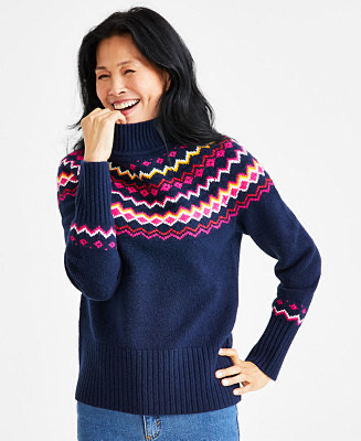 Style & Co Women's Fair Isle Mock-Neck Sweater, Created for Macy's - Macy's