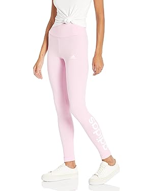 adidas Women&#39;s Loungewear Essentials High-Waisted Logo Leggings, True Pink/White, Small at Amazon Women’s Clothing store