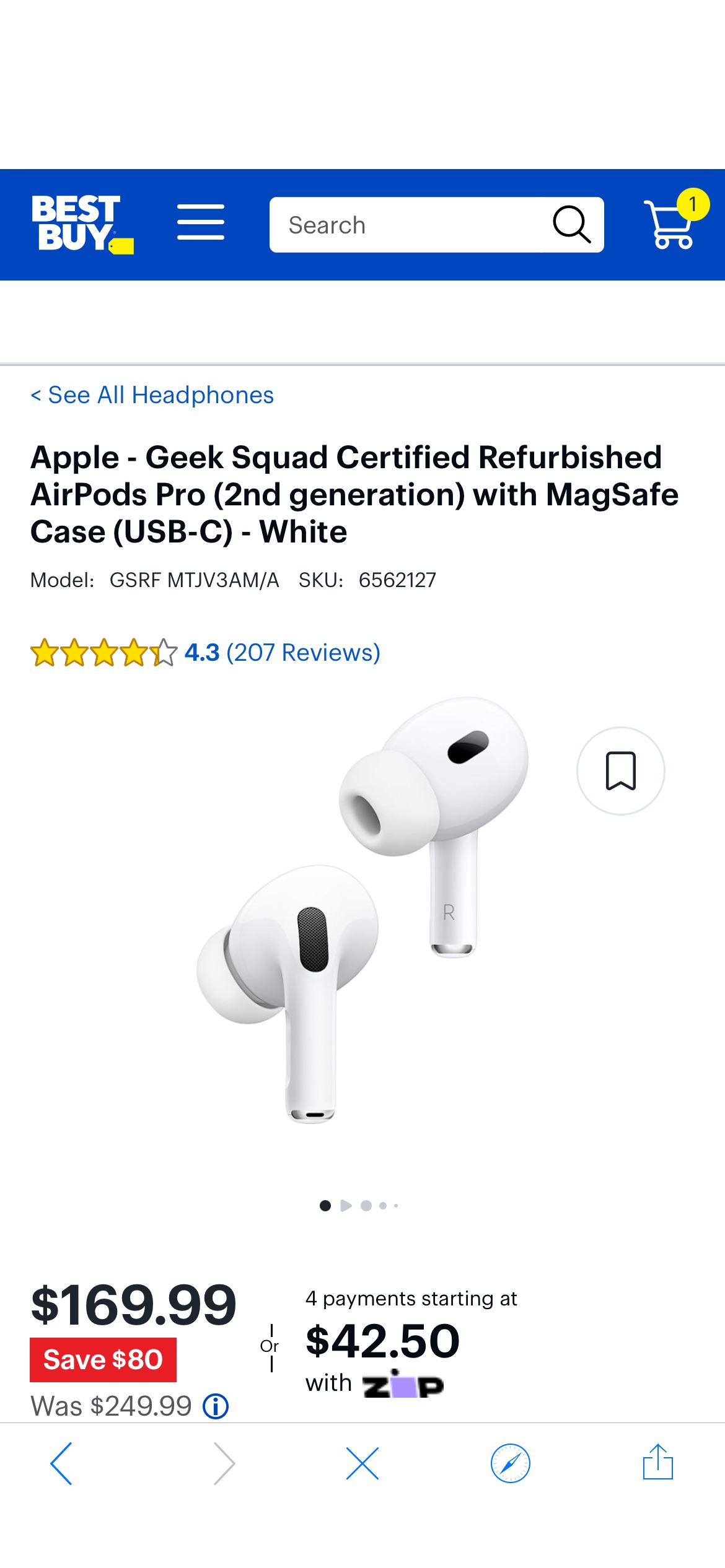Apple Geek Squad Certified Refurbished AirPods Pro (2nd generation) with MagSafe Case (USB‑C) White GSRF MTJV3AM/A - Best Buy
