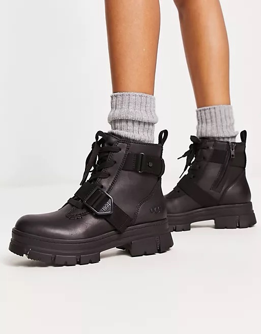 UGG Ashton lace up boots in black | ASOS