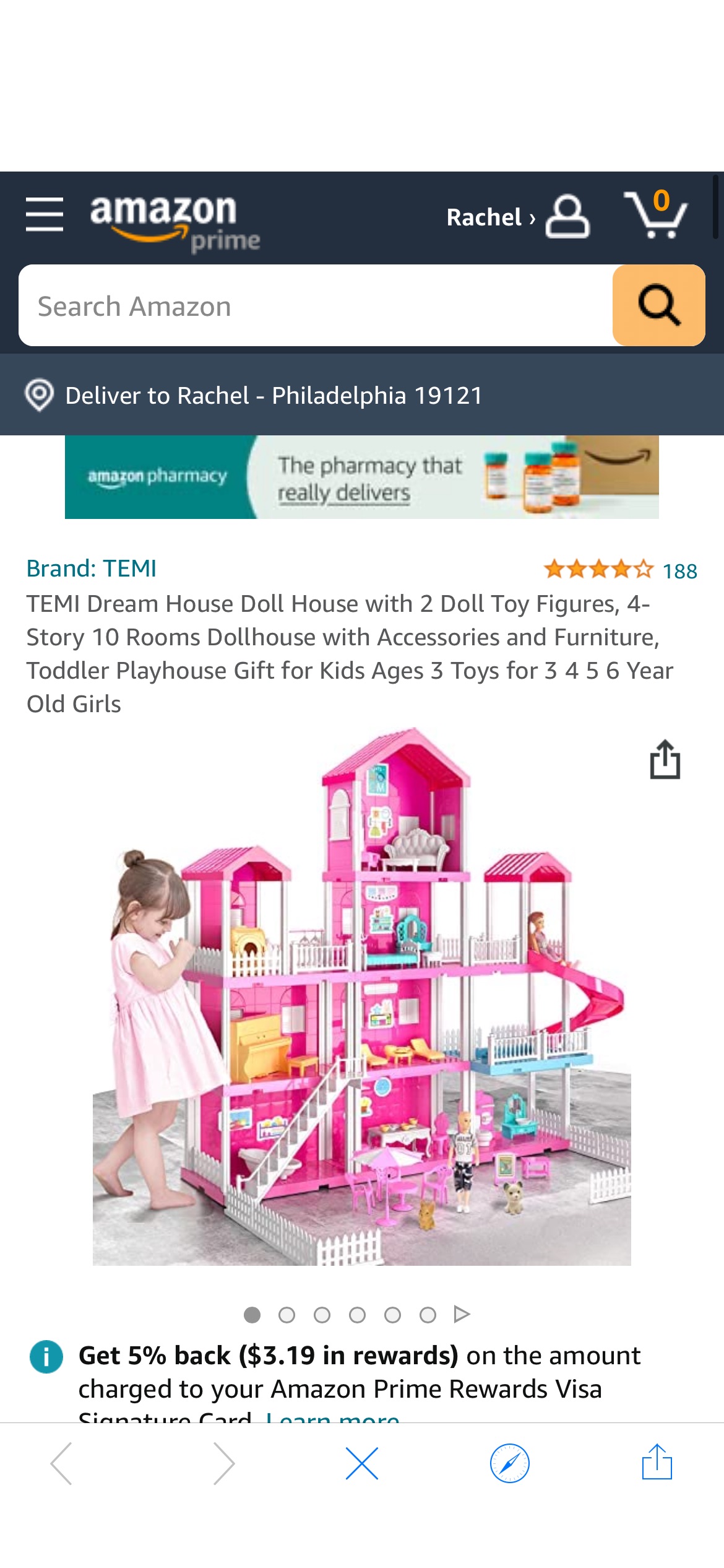 Amazon.com: TEMI Dream House Doll House with 2 Doll Toy Figures, 4-Story 10 Rooms Dollhouse with Accessories and Furniture, Toddler Toys & Games