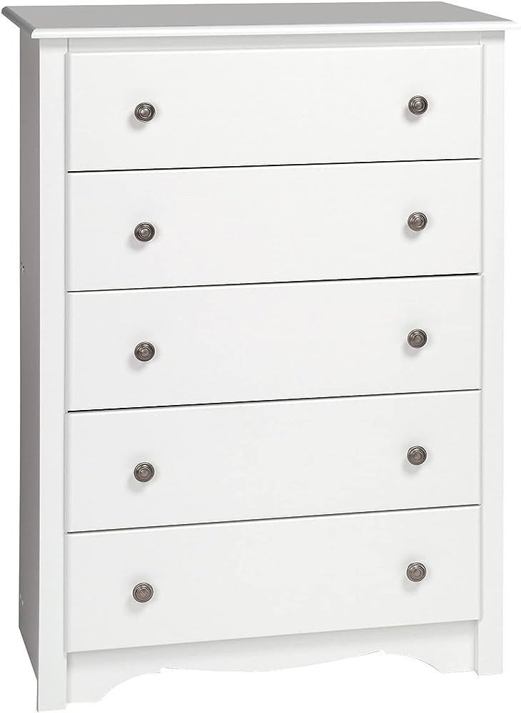 Prepac Monterey卧室5抽屉柜，16英寸深x 31.5英寸宽x 45.25英寸高，白色