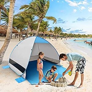 Beach Tent, UPF 50+ Automatic Sun Shelter Umbrella, Pop Up Baby Beach Tent Instant Sun Shade Beach Tents Fit 3-4 Person with Carry Bag