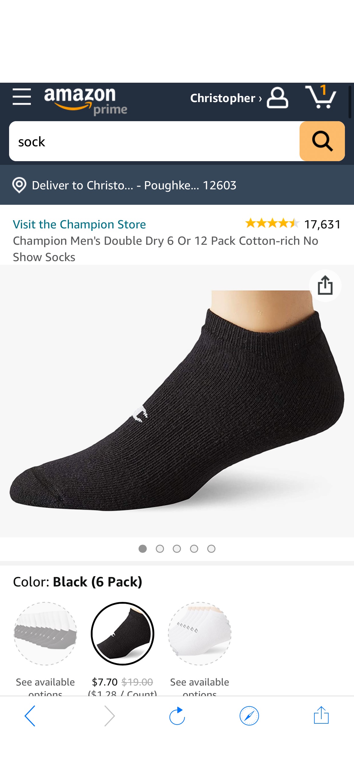 Champion Men's Double Dry Size 6 to 12, Cotton-Rich No Show Socks at Amazon Men’s Clothing store: Casual Socks袜子