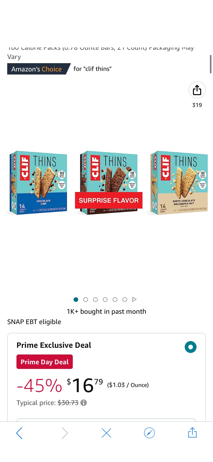 Amazon.com: Clif Bar - CLIF Thins多谷物能量薄饼 - Variety Pack - Thin and Crispy Snack Bars - 100 Calorie Packs (0.78 Ounce Bars, 21 Count) Packaging May Vary : Grocery & Gourmet Food