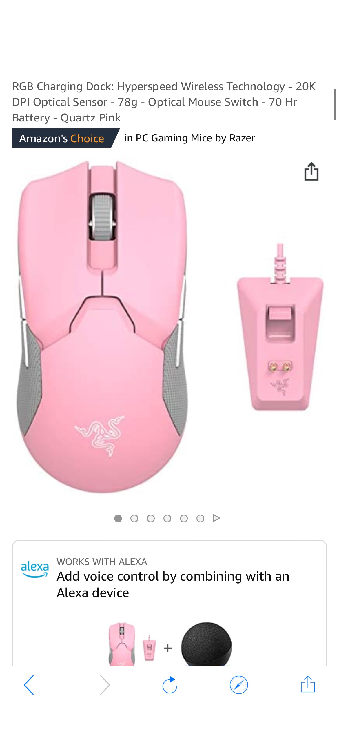 Razer Viper Ultimate Lightweight Wireless Gaming Mouse: Fastest Gaming Switches - 20K DPI Optical Sensor - Chroma Lighting - 8 Programmable Buttons - 70 Hr Battery - Classic Black 鼠标
