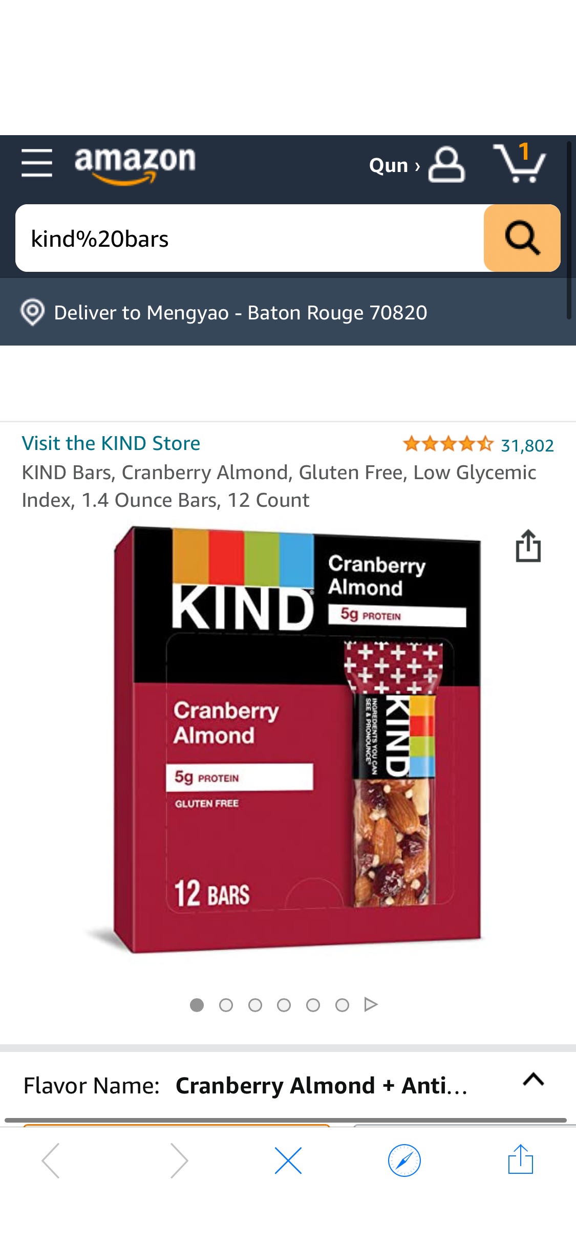 Amazon.com: KIND Bars, Cranberry Almond, Gluten Free, Low Glycemic Index, 1.4 Ounce Bars, 12 Count : Grocery & Gourmet Food 零食