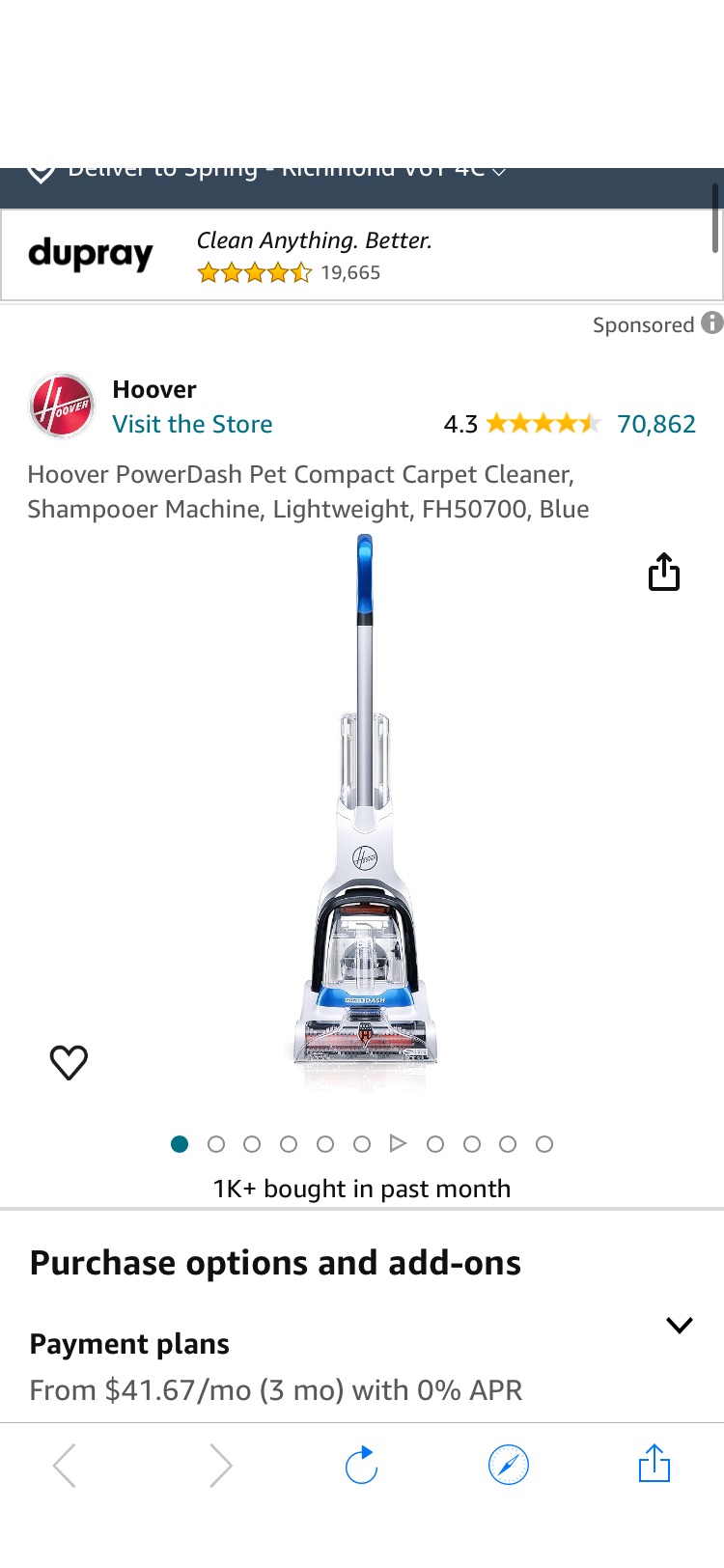 Hoover PowerDash Pet Compact Carpet Cleaner, Shampooer Machine, Lightweight, FH50700, Blue : Amazon.ca: Health & Personal Care