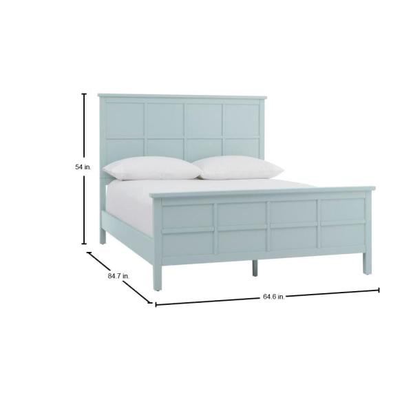 Home Decorators Collection Beckley Seabreeze Green Wood Queen Bed with Grid Back (64.6 in. W x 54 in. H)床