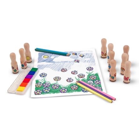 Melissa & Doug Deluxe Happy Handle Stamp Set With 10 Stamps, 5 Colored Pencils, And 6-color Washable Ink Pad : Target