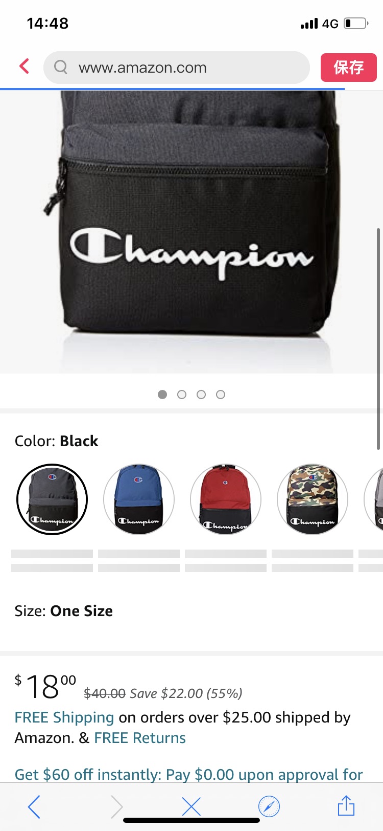 Amazon.com: Champion Men's Manuscript Backpack, black, 双肩包好价