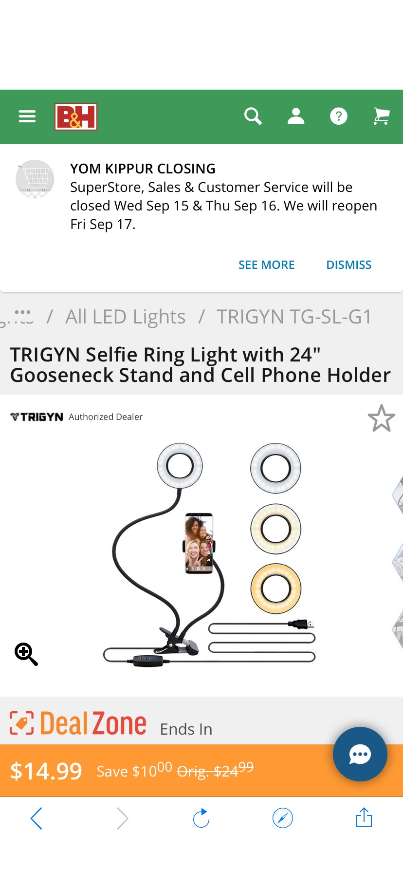 打光灯TRIGYN Selfie Ring Light with 24" Gooseneck Stand TG-SL-G1